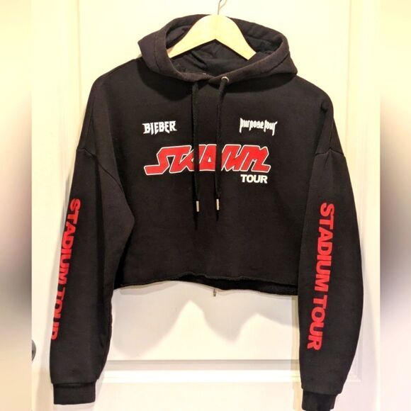 EUC Justin Bieber Divided S Purpose Stadium Tour Cotton Crop Hoodie - Picture 1 of 4